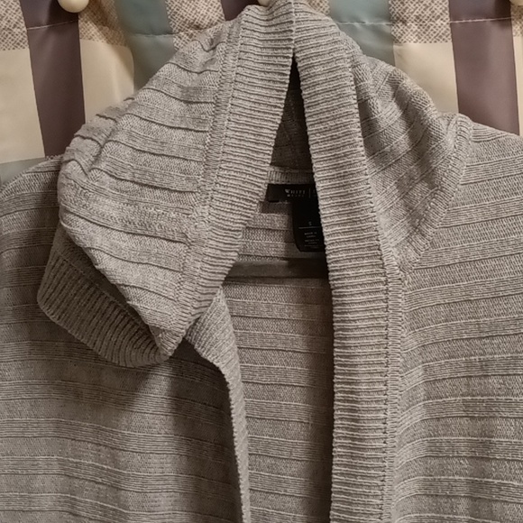FINAL PRICE NWOT WH/BM gray hooded striped/banded/ribbed open cardigan Sm - Picture 7 of 9